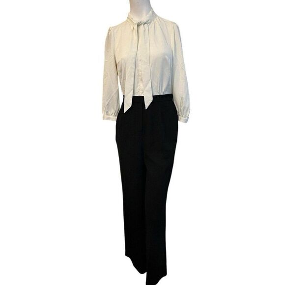 Modcloth Womens Size 2 Black Cream Front Tie 3/4 Sleeve Jumpsuit - Picture 1 of 6